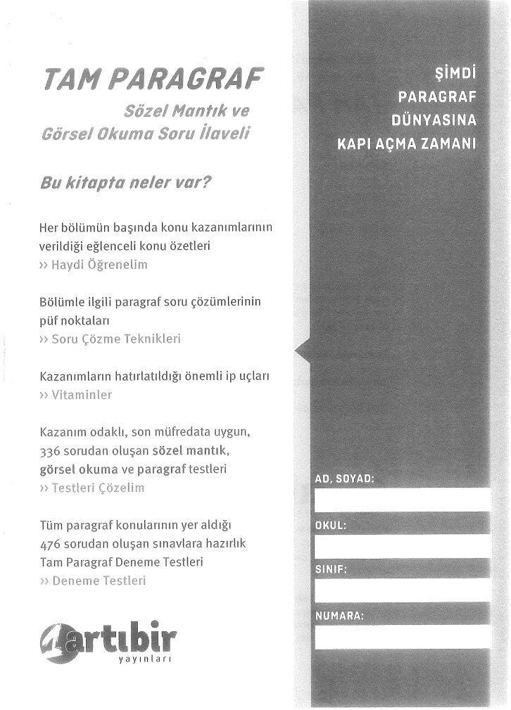 TAM PARAGRAF SÖZEL MANTIK VE GÖRSEL OKUMA SORU İLAVELİ