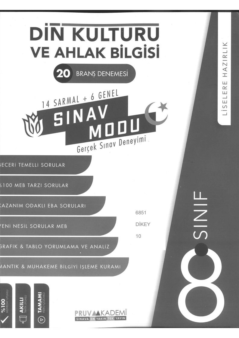 20 BRANŞ DENEMESİ DİN KÜLTÜRÜ VE AHLAK BİLGİSİ