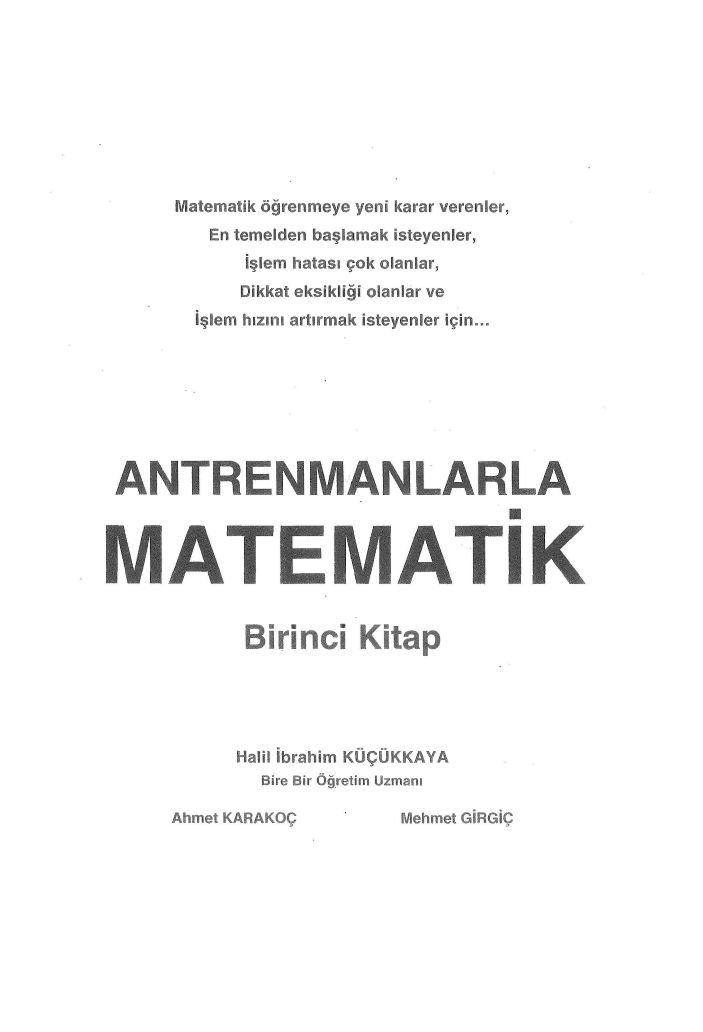 ANTRENMANLARLA MATEMATİK BİRİNCİ KİTAP