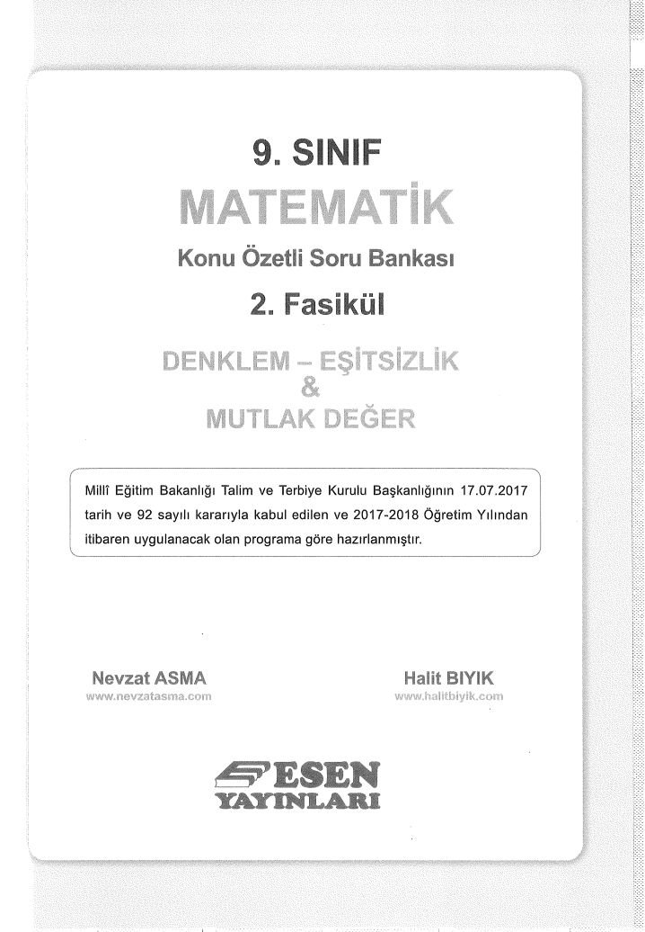 MATEMATİK KONU ÖZETLİ SORU BANKASI 2.FASİKÜL DENKLEM EŞİTSİZLİK & MUTLAK DEĞER