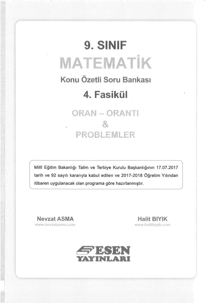 MATEMATİK KONU ÖZETLİ SORU BANKASI 4. FASİKÜL ORAN ORANTI & PROBLEMLER