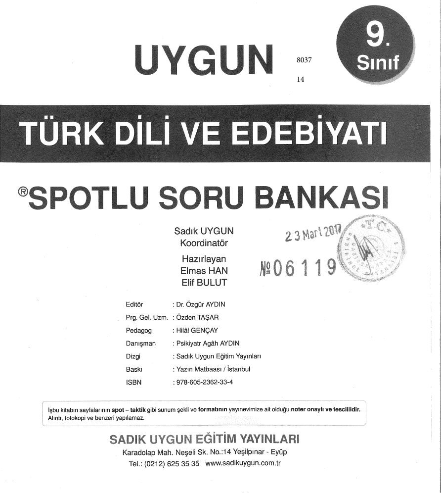 TÜRK DİLİ VE EDEBİYATI SPOTLU SORU BANKASI