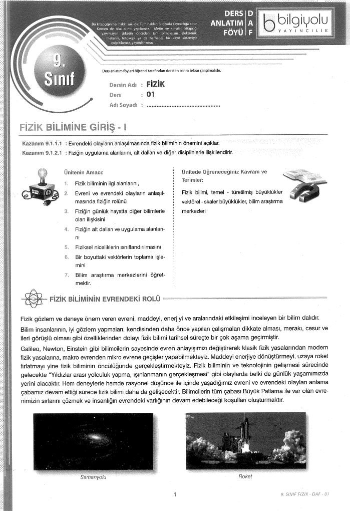 DERS ANLATIM FÖYÜ FİZİK