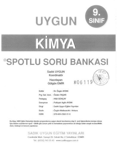 KİMYA SPOTLU SORU BANKASI Fotokopi.SHOP - Öğrencilerin Marketi!