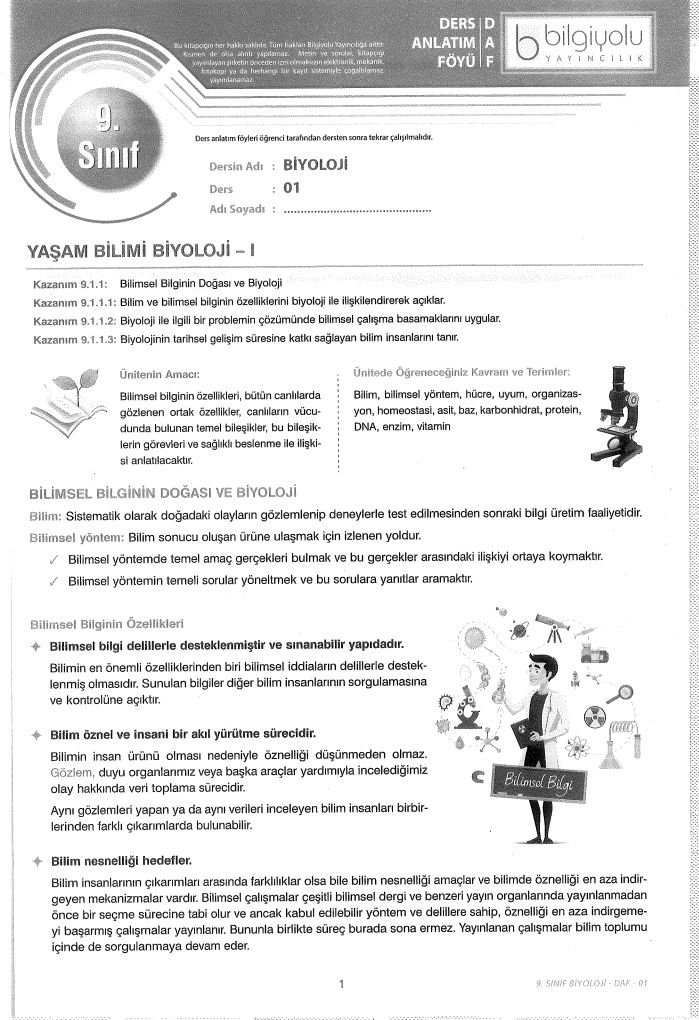 DERS ANLATIM FÖYÜ BİYOLOJİ