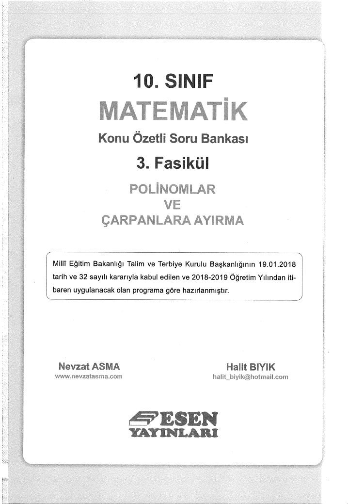 MATEMATİK KONU ÖZETLİ SORU BANKASI 3. FASİKÜL POLİNOMLAR VE ÇARPANLARA AYIRMA