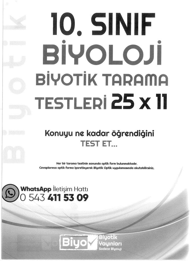 BİYOLOJİ BİYOTİK TARAMA TESTLERİ 25x11 KONUYU NE KADAR ÖĞRENDİĞİNİ TEST ET