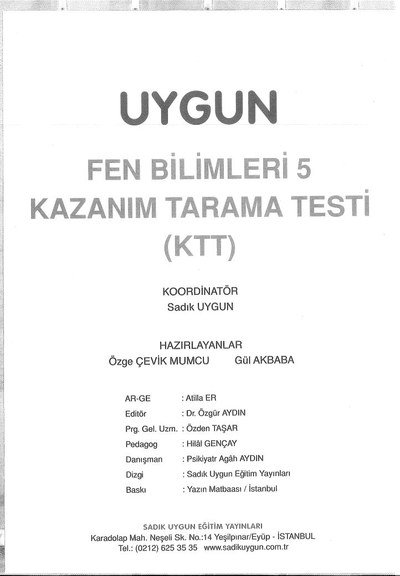 UYGUN FEN BİLİMLERİ KAZANIM TARAMA TESTİ Fotokopi.SHOP - Öğrencilerin Marketi!