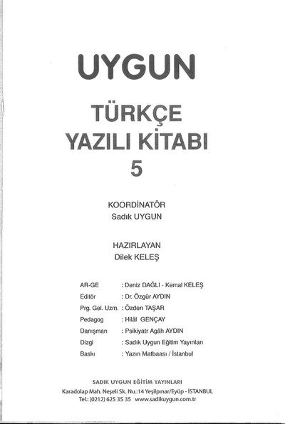 UYGUN TÜRKÇE YAZILI KİTABI