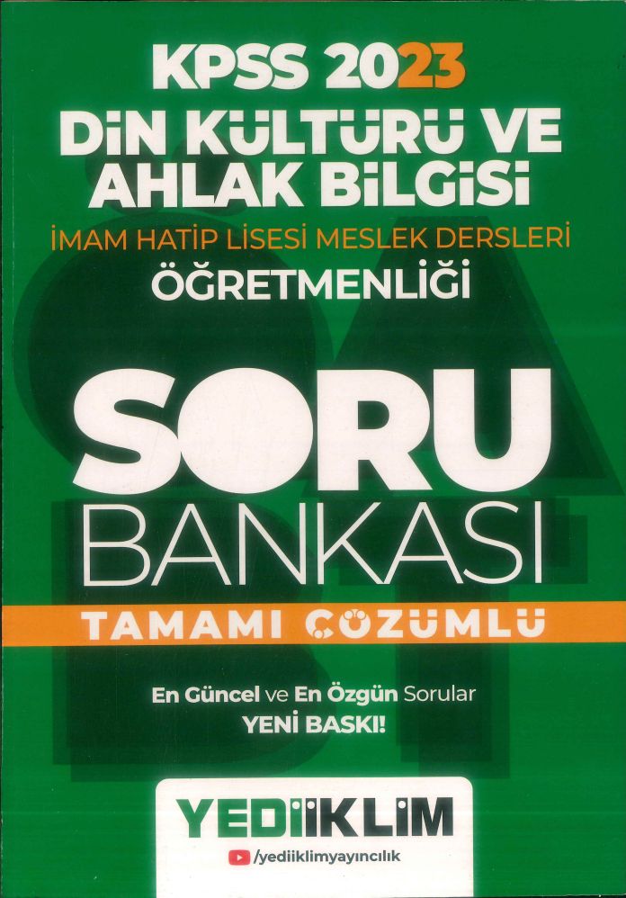 DİN KÜLTÜRÜ VE AHLAK BİLGİSİ ÖĞRETMENLİĞİ (İMAM HATİP LİSESİ MESLEK DERSLERİ) TAMAMI ÇÖZÜMLÜ SORU BANKASI