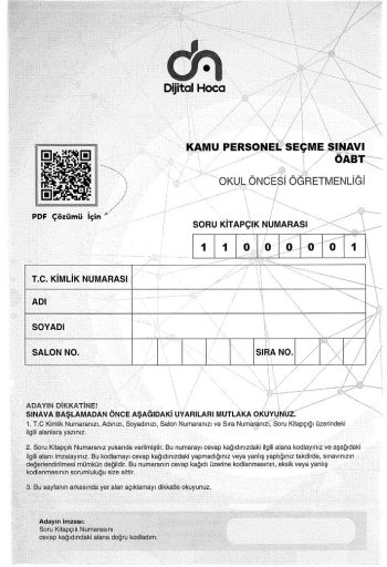 OKUL ÖNCESİ ÖĞRETMENLİĞİ 6*75 DENEME
