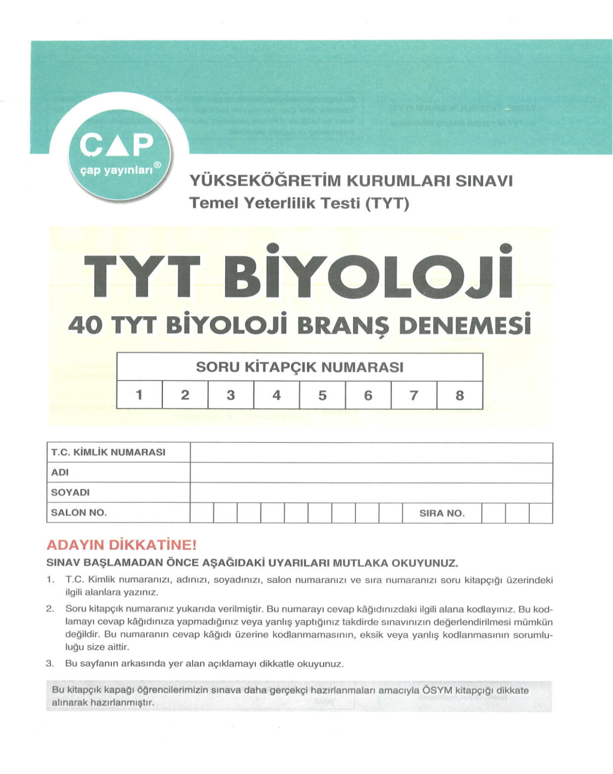 TYT Biyoloji 40 x 6 Up Deneme