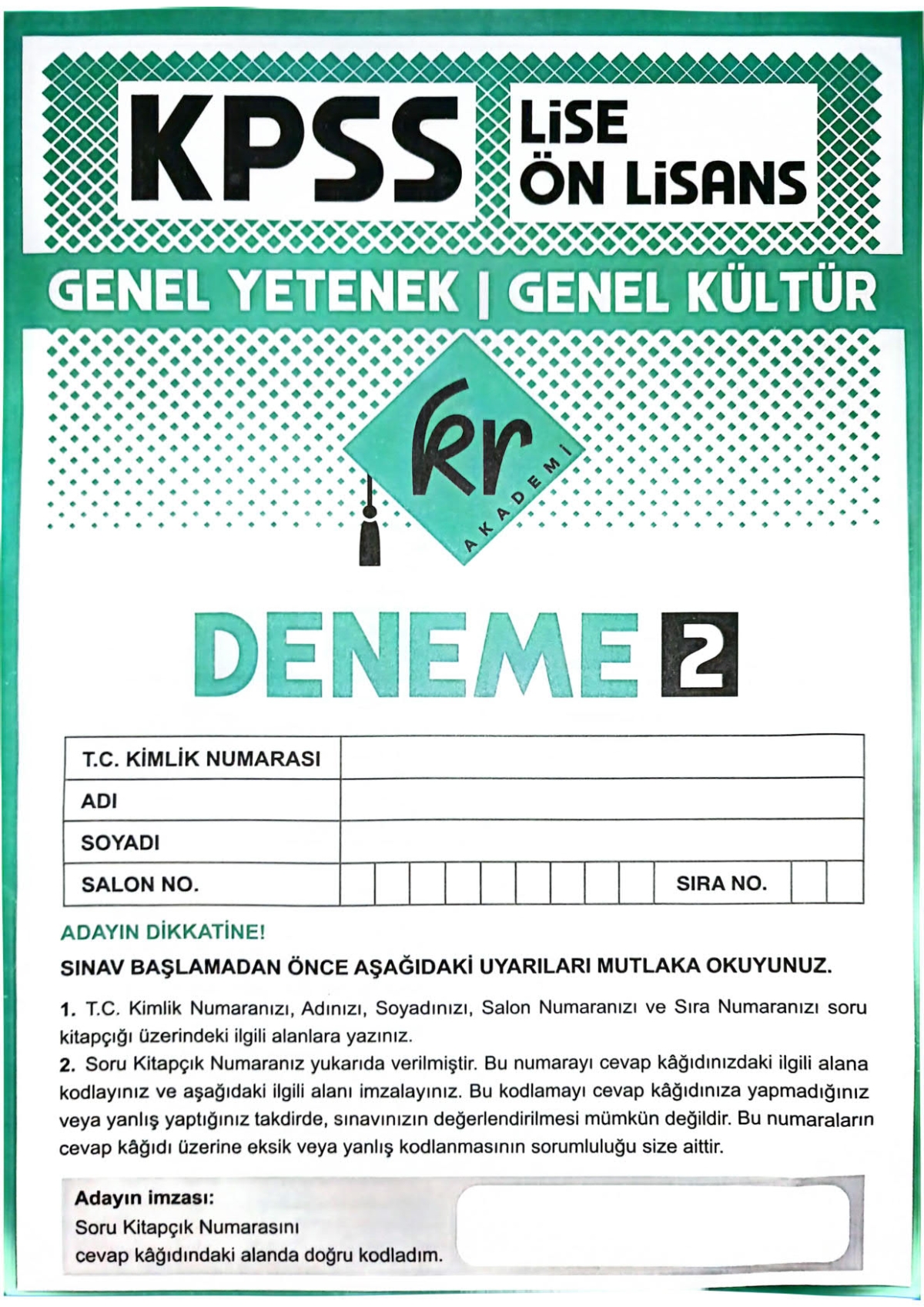 Lise Önlisans TG Deneme 2 60 Deneme KR Akademi