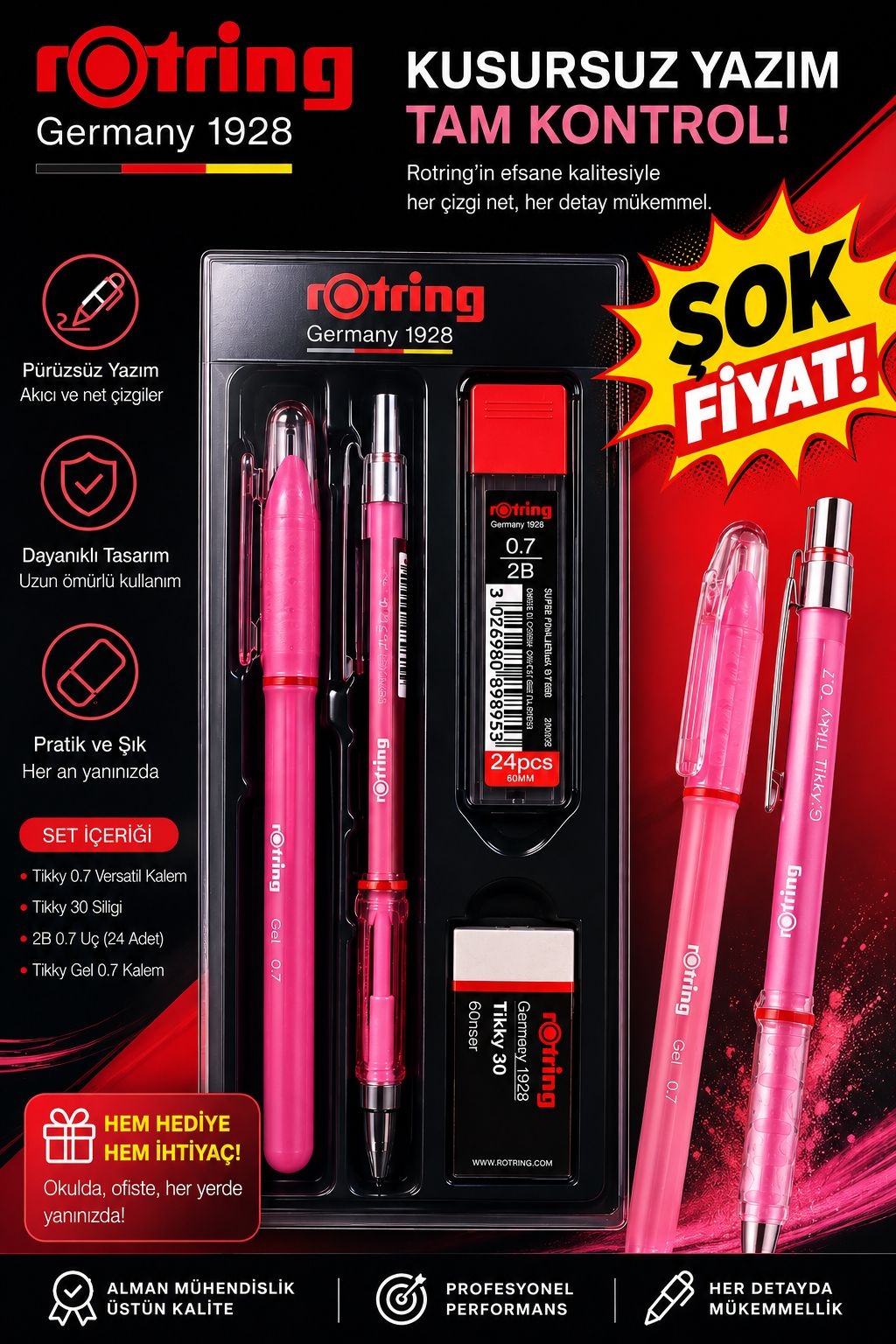 Rotring 0.7 Uçlu Kalem Jel Kalem Silgi Uç Set