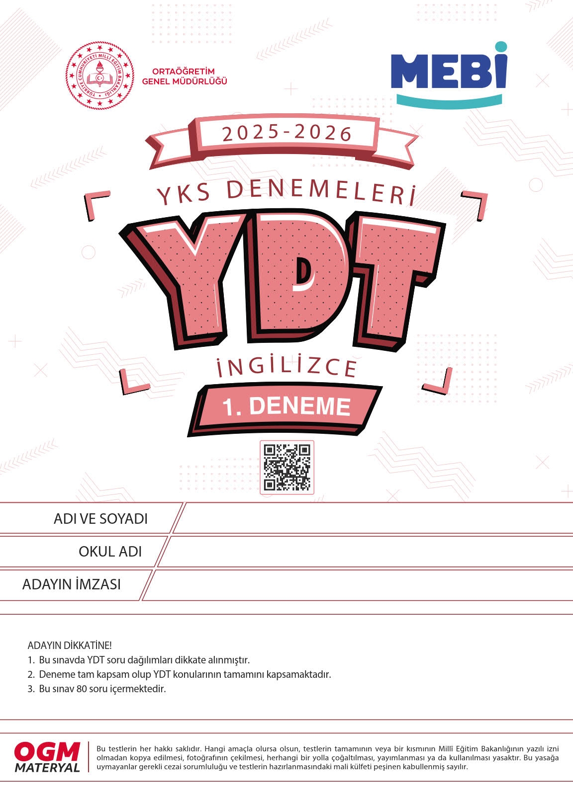 MEBİ YKS Denemeleri YDT 1. Deneme