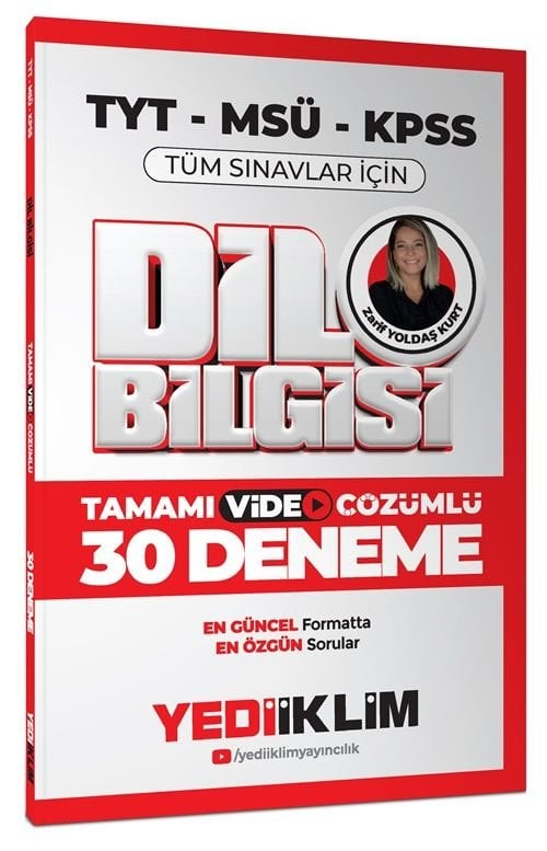 2025 KPSS MSÜ TYT Dil Bilgisi Tamamı Video Çözümlü Tüm Sınavlar için 30 Deneme Yediiklim Yayınları