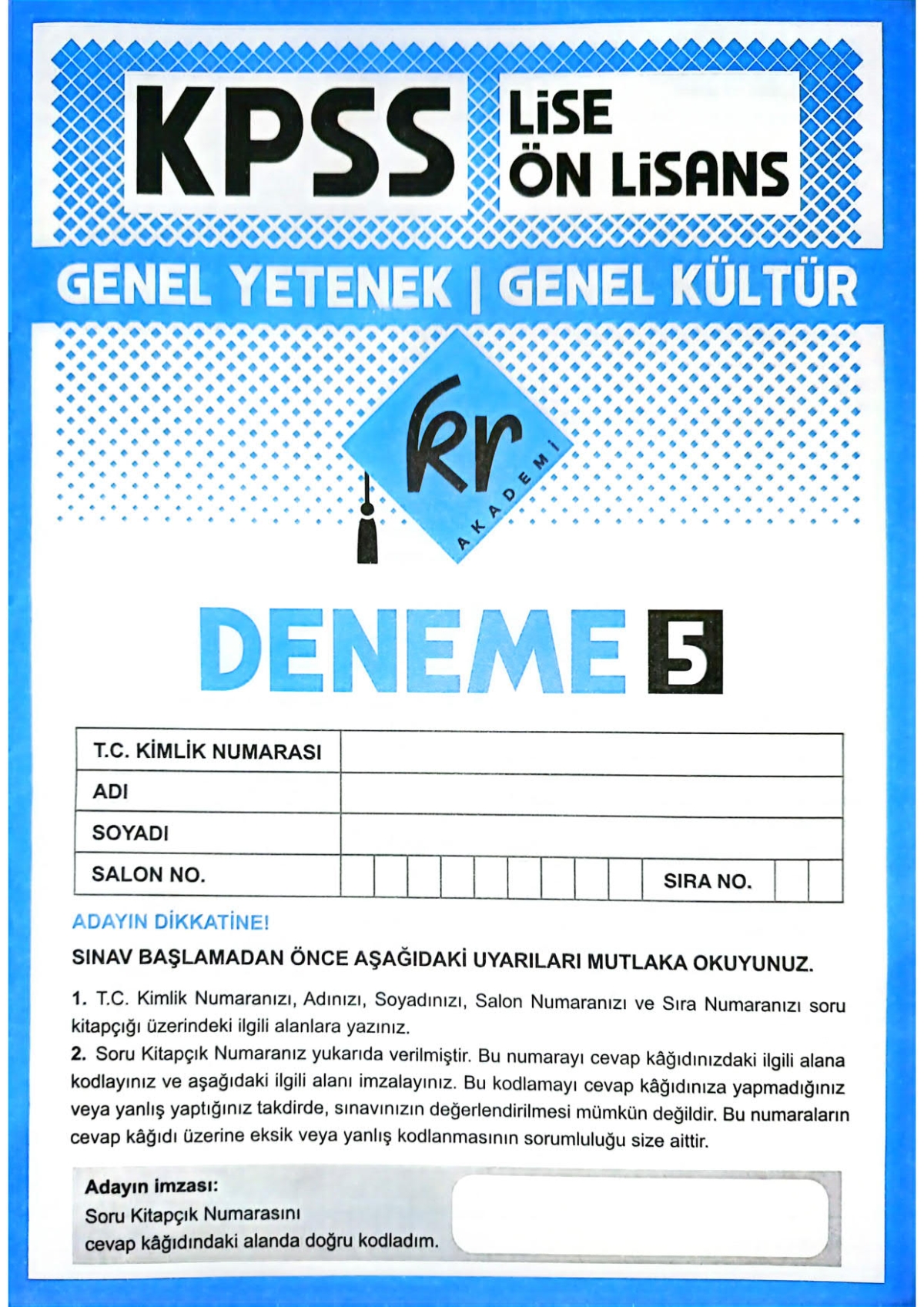 Lise Önlisans TG Deneme 5 60 Deneme KR Akademi