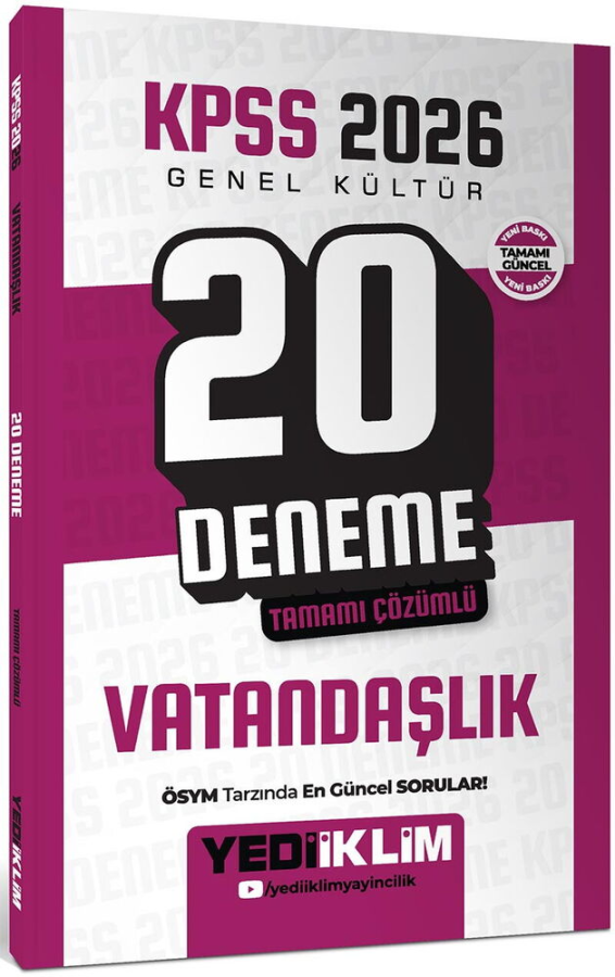 2026 KPSS Genel Kültür Vatandaşlık Tamamı Çözümlü 20 Deneme Yediiklim Yayınları