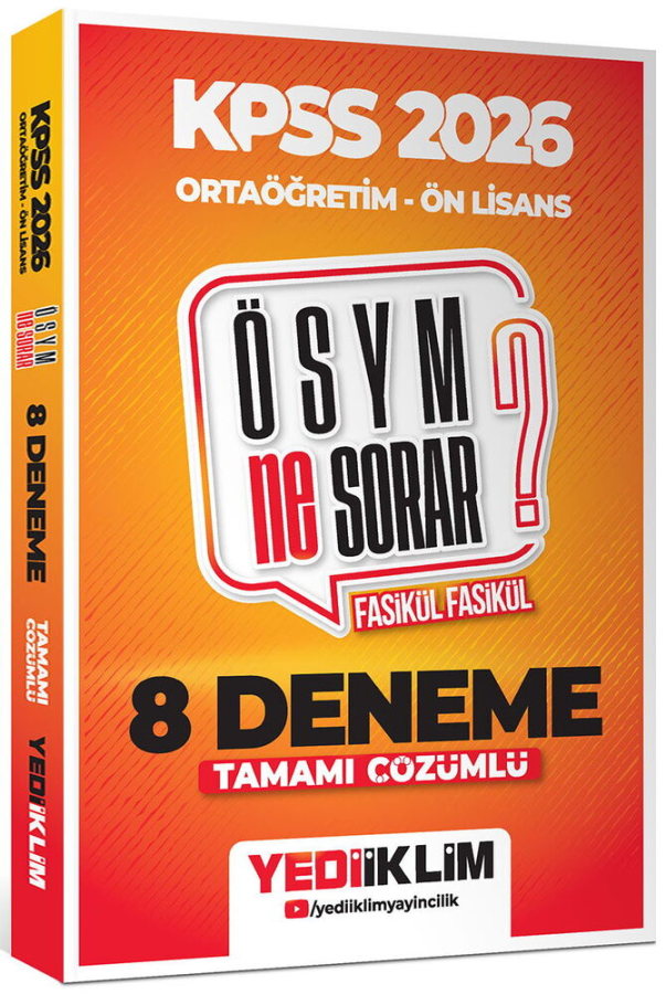 2026 KPSS Lise Ortaöğretim Ön Lisans ÖSYM Ne Sorar 8 Deneme Fasikül Çözümlü Yediiklim Yayınları