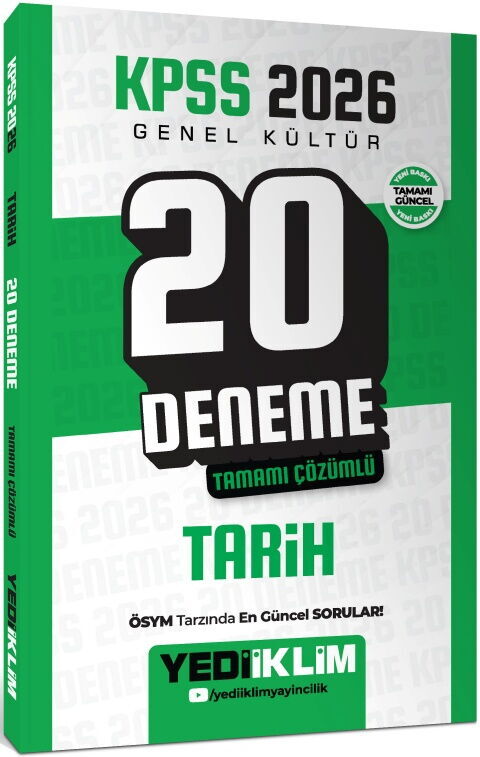 2026 KPSS Genel Kültür Tarih Tamamı Çözümlü 20 Deneme Yediiklim Yayınları