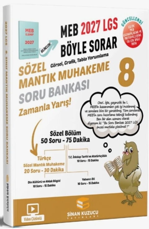 8. Sınıf 2027 Lgs Meb Böyle Sorar Sözel Mantık Muhakeme Soru Bankası Video Çözümlü Sinan Kuzucu Yayınları