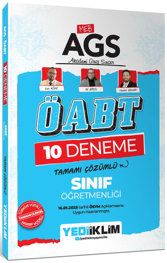 2025 MEB AGS ÖABT Sınıf Öğretmenliği Tamamı Çözümlü 10 Deneme Yediiklim Yayınları