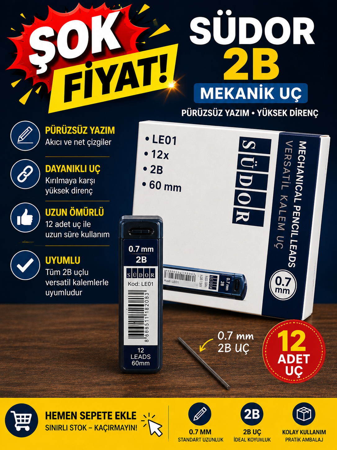 12 li 0.7 MM 2B Kalem Ucu Südor