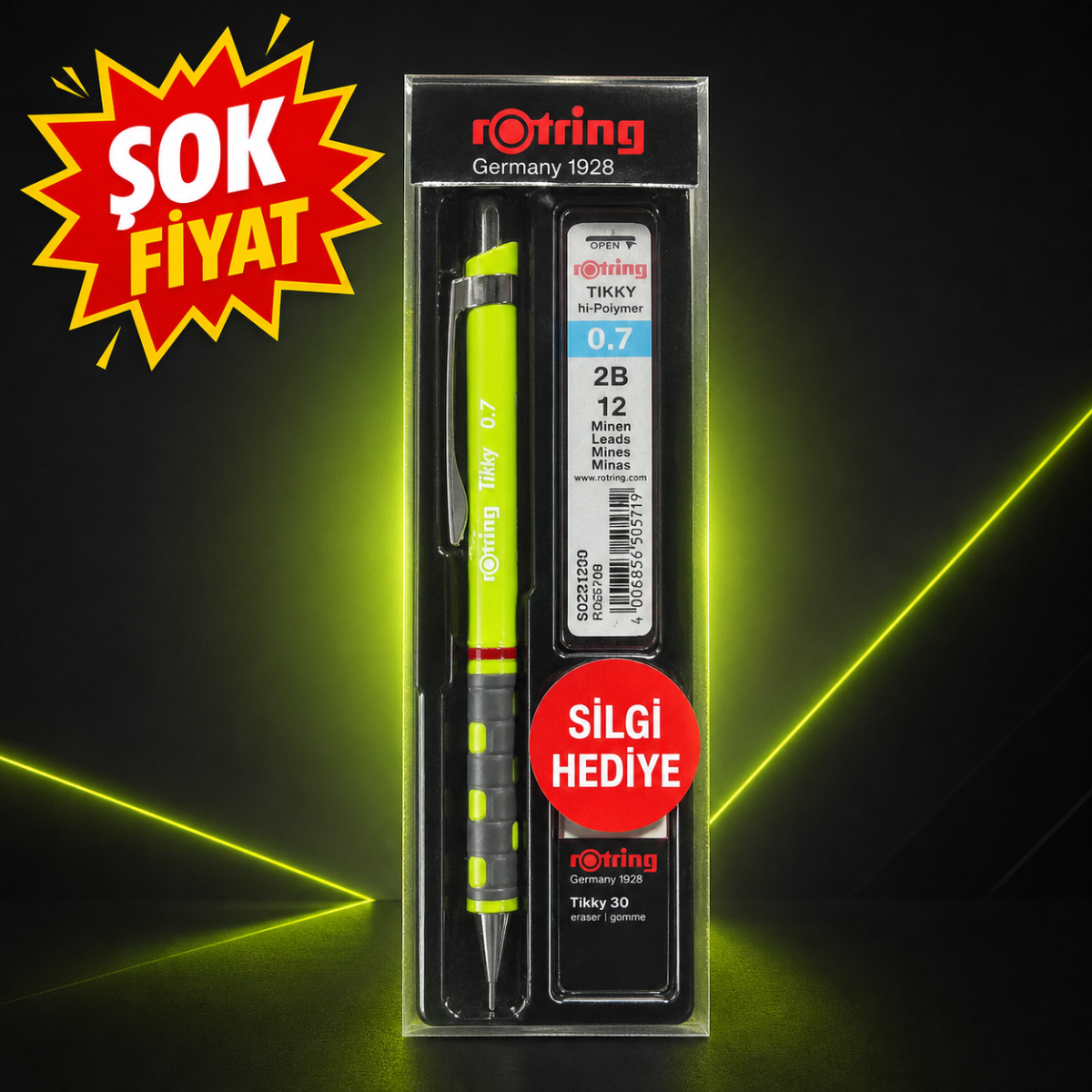 Rotring Tikky 0.7 Uçlu Kalem 2B Kalem Ucu Silgi li 3'lü Set