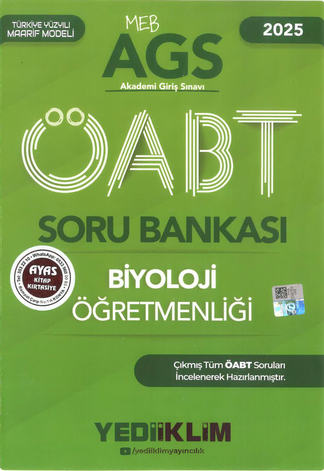 2025 MEB AGS ÖABT Biyoloji Öğretmenliği Soru Bankası Yediiklim Yayınları