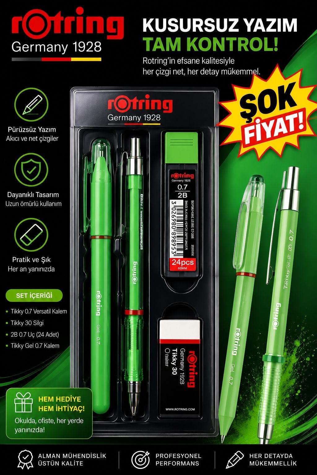 Rotring 0.7 Uçlu Kalem Jel Kalem Silgi Uç Set