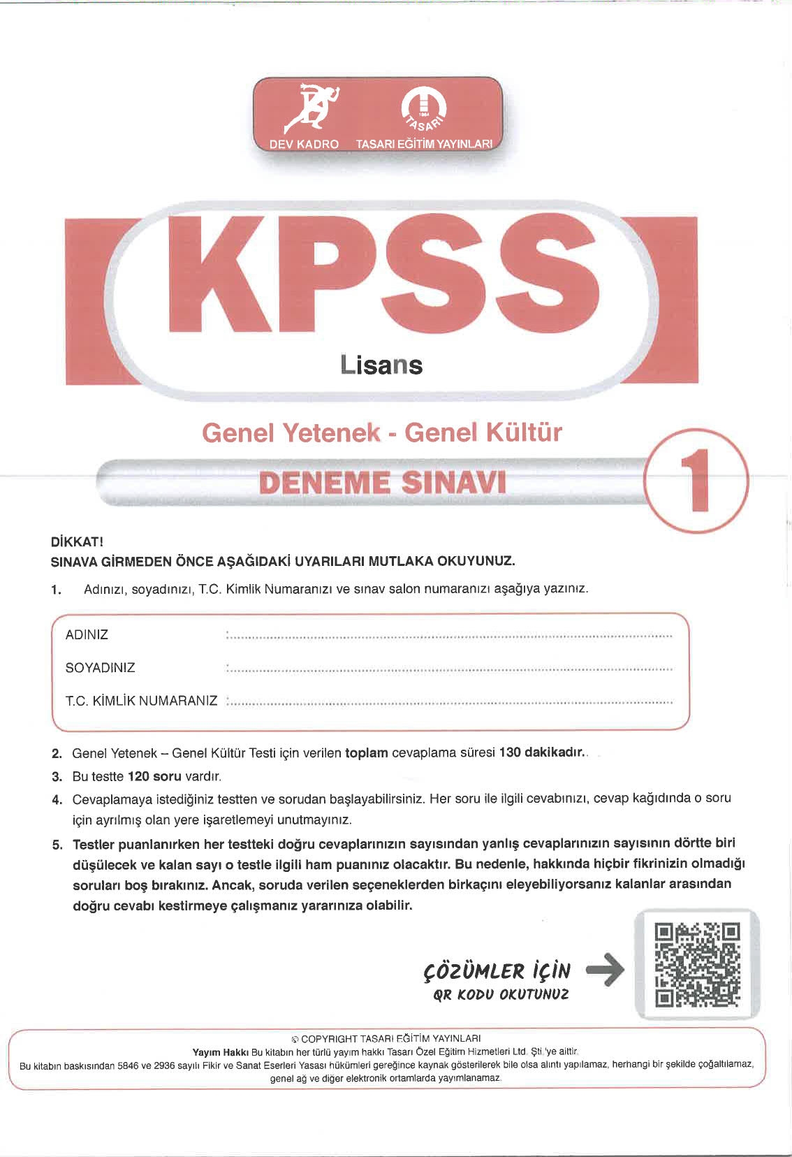 KPSS TG Deneme (1-2-3-4) Tasarı Yayınları