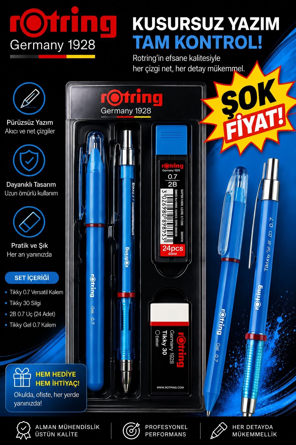 Rotring 0.7 Uçlu Kalem Jel Kalem Silgi Uç Set
