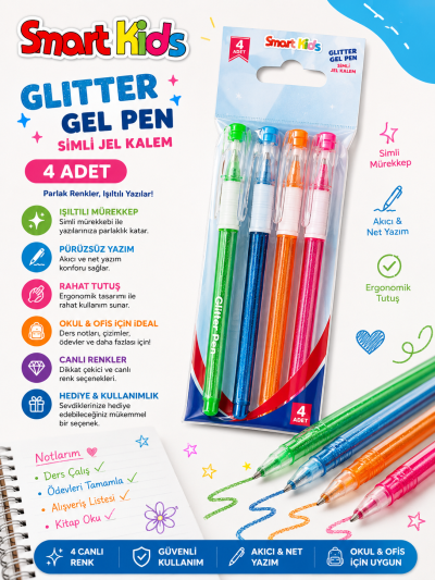 Smart Kids Glitter Simli Jel Kalem 4'lü