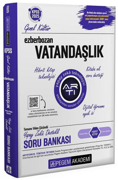 KPSS Vatandaşlık Ezberbozan Soru Bankası Video Çözümlü Pegem Akademi Yayınları Fotokopi.SHOP - Öğrencilerin Marketi!
