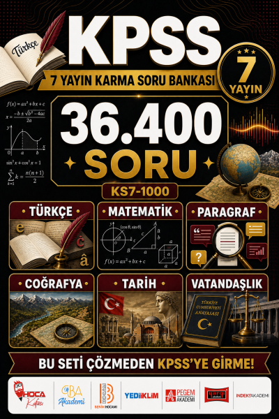 KPSS Tüm Dersler (Türkçe-Paragraf-Matematik-Coğrafya-Tarih-Vatandaşlık) 7 Yayın Karma Soru Bankası Tam 36400 Soru