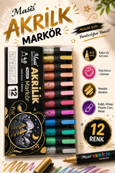 Masis AKRİLİK METALİK MARKÖRÜ 12 Lİ AKM925K-12