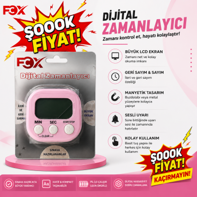 Öğrenci Kronometresi Dijital Zamanlayıcı Mıknatıslı FCZ-100 (Pembe)