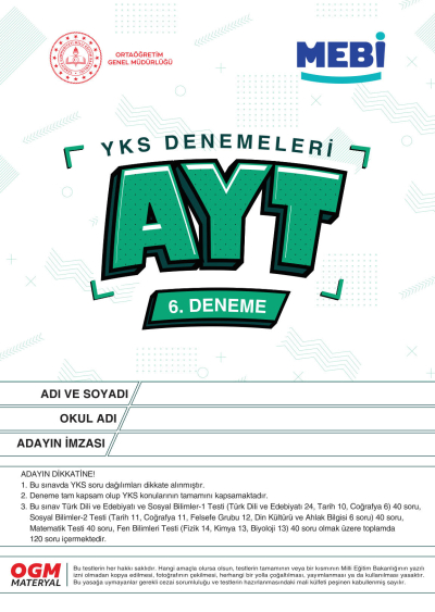 YKS Denemeleri AYT 6. Deneme MEBİ