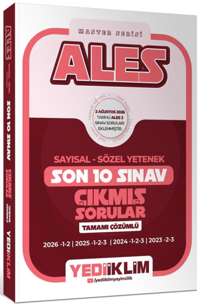 ALES Sayısal Sözel Yetenek Tamamı Çözümlü Son 10 Sınav Çıkmış Sorular Yediiklim Yayınları