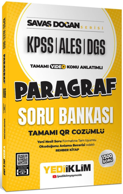 KPSS ALES DGS Savaş Doğan Serisi Paragraf Tamamı Video Konu Anlatımlı ve Tamamı QR Çözümlü Soru Bankası Yediiklim Yayınları Fotokopi.SHOP - Öğrencilerin Marketi!
