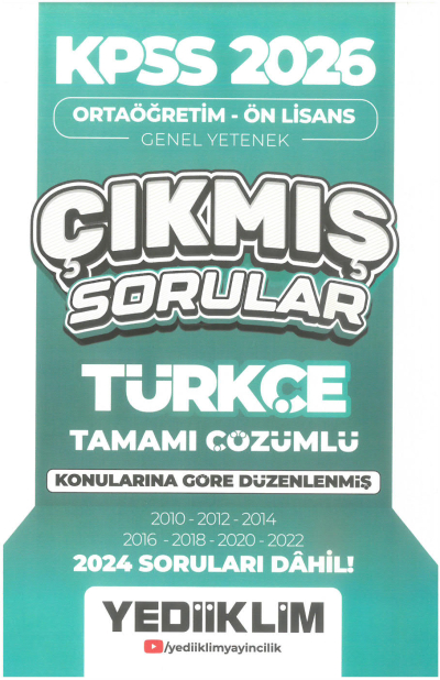 2026 KPSS Ortaöğretim-Önlisans Türkçe Konularına Göre Çıkmış Sorular(2024 soruları dahil) Yediiklim Yayınları