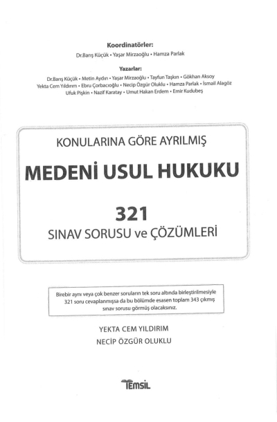 KONULARINA GÖRE AYRILMIŞ MEDENİ USUL HUKUKU 321 SINAV SORUSU VE ÇÖZÜMLERİ