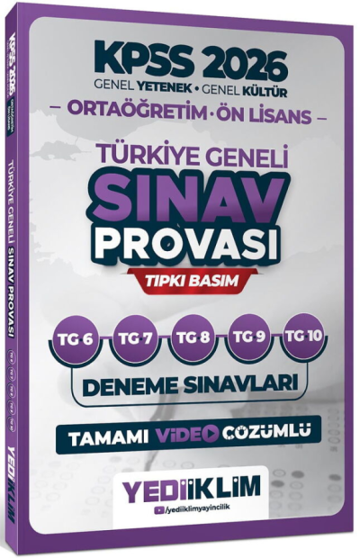 2026 KPSS Lise Ortaöğretim Ön Lisans Türkiye Geneli Sınav Provası 5 Deneme Çözümlü (6-7-8-9-10) Yediiklim Yayınları