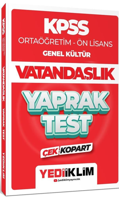 KPSS Lise Ortaöğretim Ön Lisans Vatandaşlık Yaprak Test Çek Kopart Yediiklim Yayınları