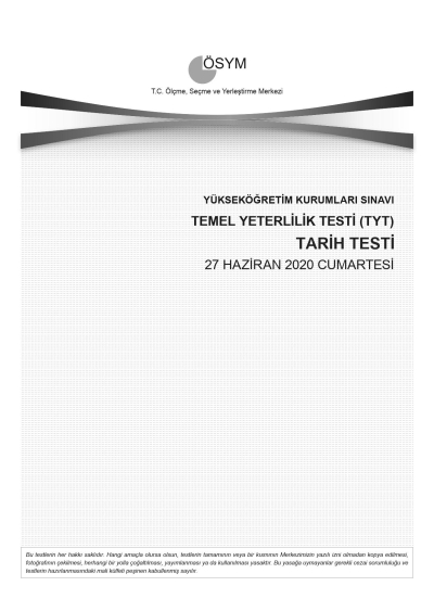 TARİH SON 11 YIL ÇIKMIŞ SORULAR (TYT) (2020 DAHİL)