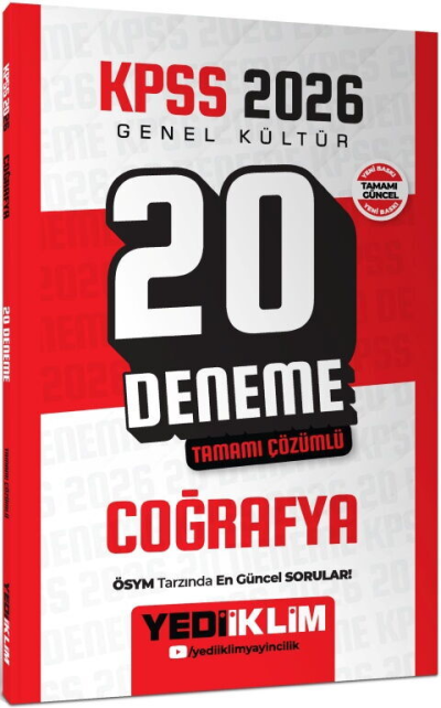 2026 KPSS Genel Kültür Coğrafya Tamamı Çözümlü 20 Deneme Yediiklim Yayınları Fotokopi.SHOP - Öğrencilerin Marketi!