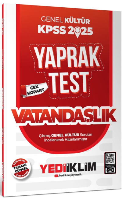 2025 KPSS Vatandaşlık Genel Kültür Çek Kopart Yaprak Test Yediiklim Yayınları Fotokopi.SHOP - Öğrencilerin Marketi!