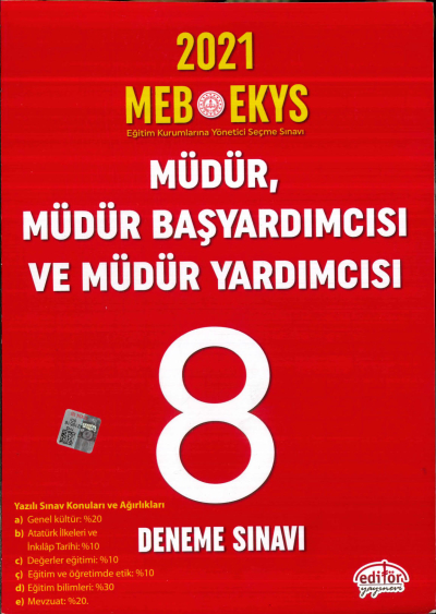 2021 MÜDÜR, MÜDÜR BAŞYARDIMCISI VE MÜDÜR YARDIMCISI SORU BANKASI 8 DENEME SINAVI
