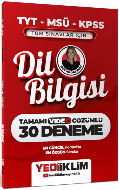 2027 TYT MSÜ KPSS Dil Bilgisi Tamamı Video Çözümlü Tüm Sınavlar için 30 Deneme Yediiklim Yayınları