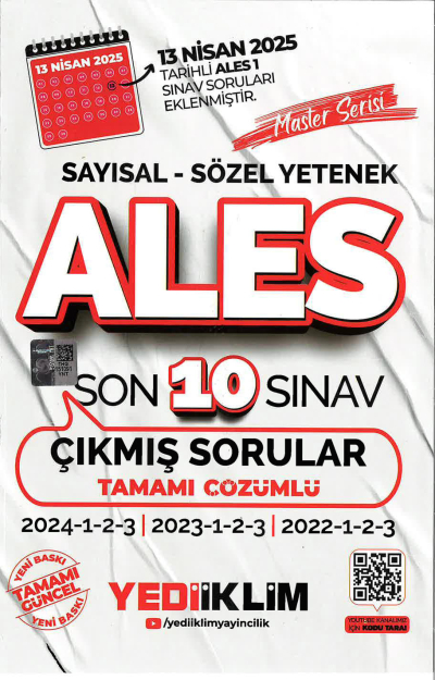 2025 ALES Master Serisi Sayısal Sözel Yetenek Tamamı Çözümlü Son 10 Sınav Çıkmış Sorular Yediiklim Yayınları (2022-2023-2024) Fotokopi.SHOP - Öğrencilerin Marketi!
